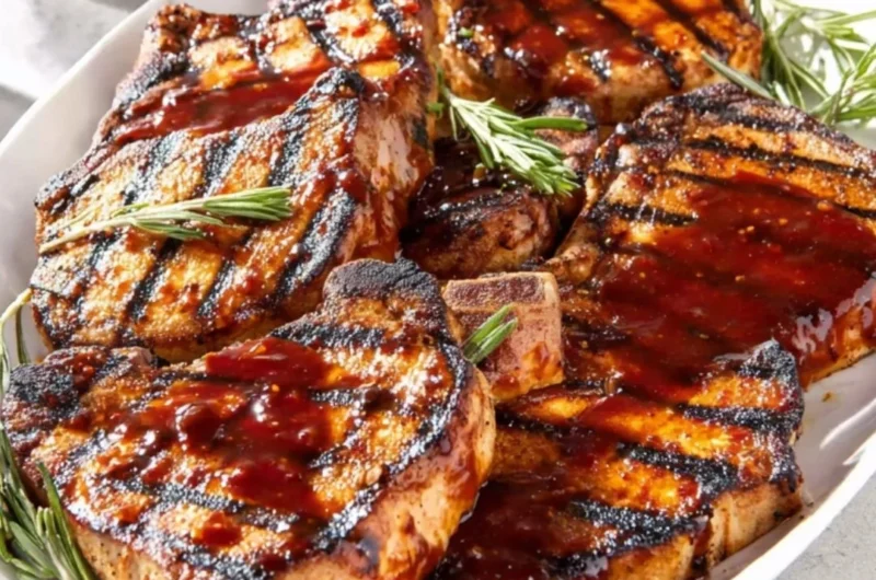 Delicious honey garlic pork chops served on a plate, showcasing the dish's rich glaze.