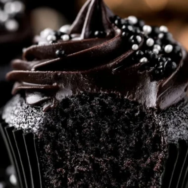 Delicious black velvet cupcakes topped with cream cheese frosting