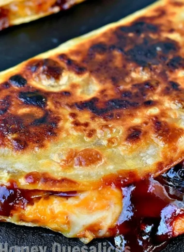 Delicious Blackstone Hot Honey BBQ Chicken Quesadillas ready to serve