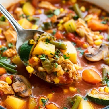 Delicious bowl of homemade chicken vegetable soup with fresh ingredients