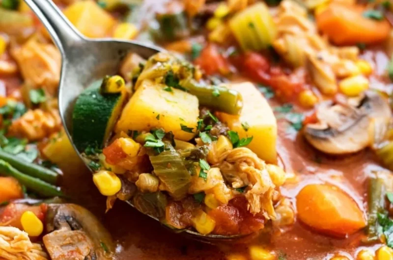Delicious bowl of homemade chicken vegetable soup with fresh ingredients