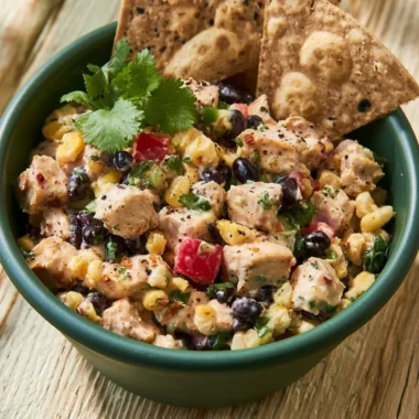 Chopped Southwest Chicken Salad with grilled chicken, fresh veggies, and a zesty dressing.