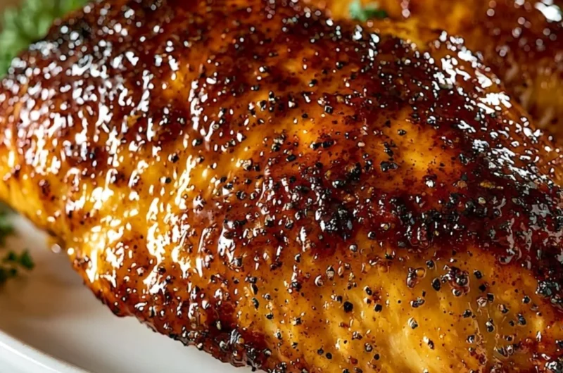 Garlic Brown Sugar Chicken glazed and garnished with herbs on a serving platter.