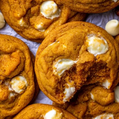 Delicious Pumpkin White Chocolate Chip Cookies on a baking tray