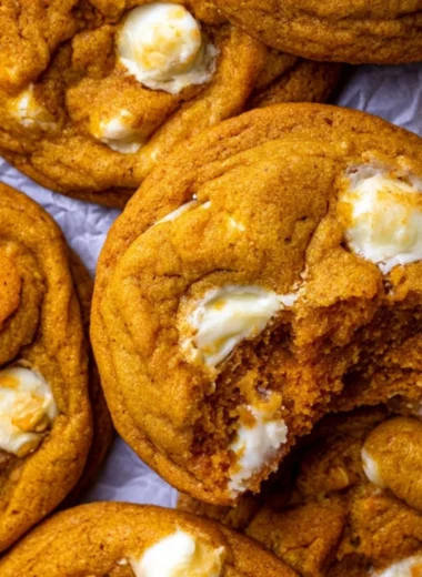 Delicious Pumpkin White Chocolate Chip Cookies on a baking tray