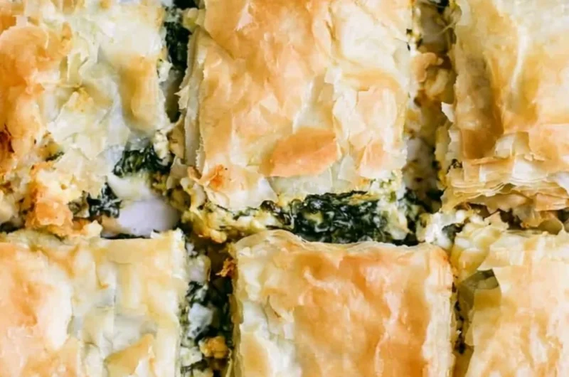 Delicious Spinach Pie served with a golden crust and fresh ingredients.