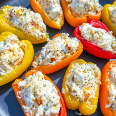 Delicious stuffed mini peppers served on a plate for a colorful appetizer.