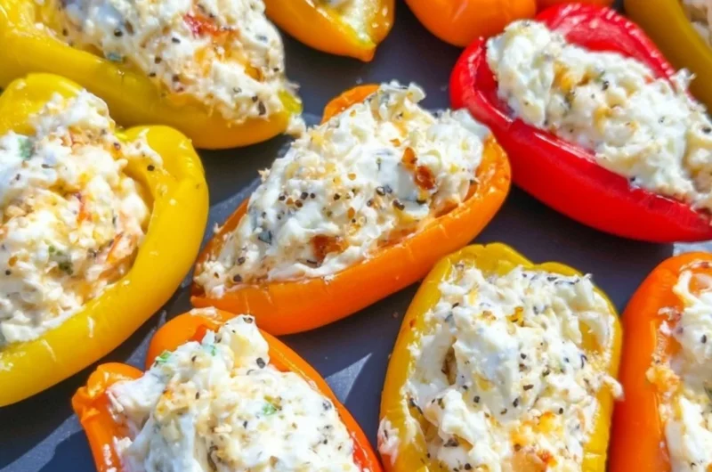 Delicious stuffed mini peppers served on a plate for a colorful appetizer.