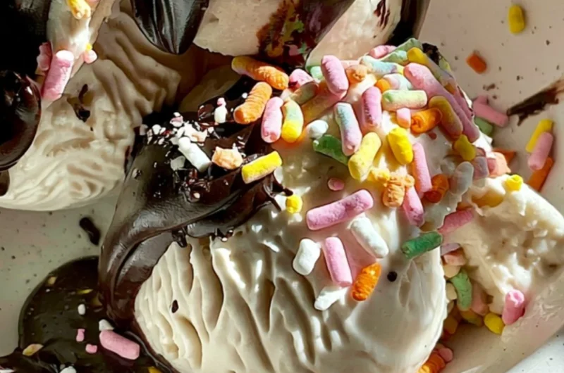 Viral cottage cheese ice cream served in a bowl with toppings