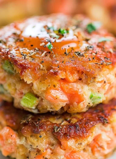 Crispy salmon cakes served with honey sriracha sauce on a plate.