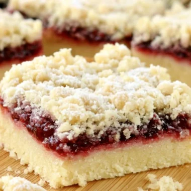 Delicious Raspberry Shortbread Bars with a buttery crust and fresh raspberry layer