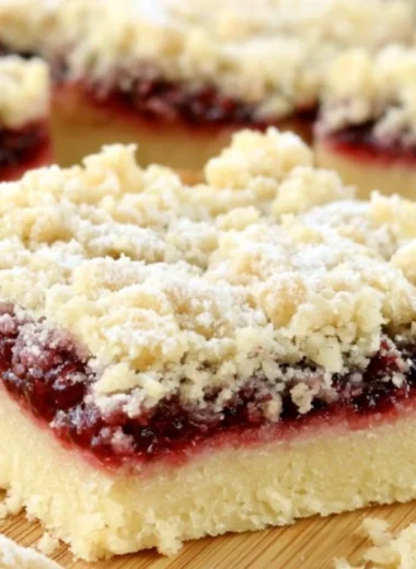 Delicious Raspberry Shortbread Bars with a buttery crust and fresh raspberry layer